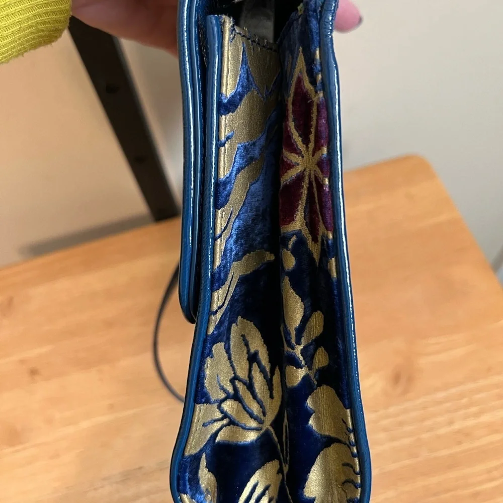 Tory Burch Blue Velvet Floral and Gold Women's Bag